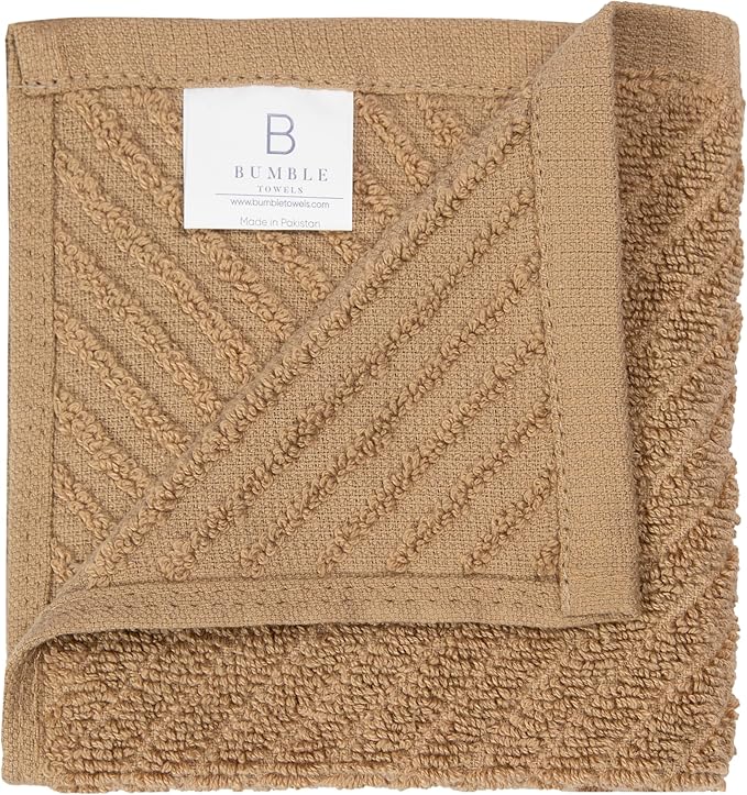 Bumble Towels Premium Kitchen Dish Cloths (12" x 12") | 8 Pack | Diagonal Deluxe Dish Cloth | High Absorbent Tea Towels Set | Tan