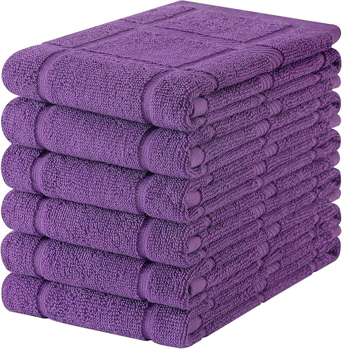 Homaxy Premium Kitchen Towels 18"x28", 6 Pack Large Cotton 380 GSM Dish Towels, Soft and Absorbent Kitchen Hand Towels with Terry Grid Design, Utility Tea Towel Set with Hanging Loop, Purple