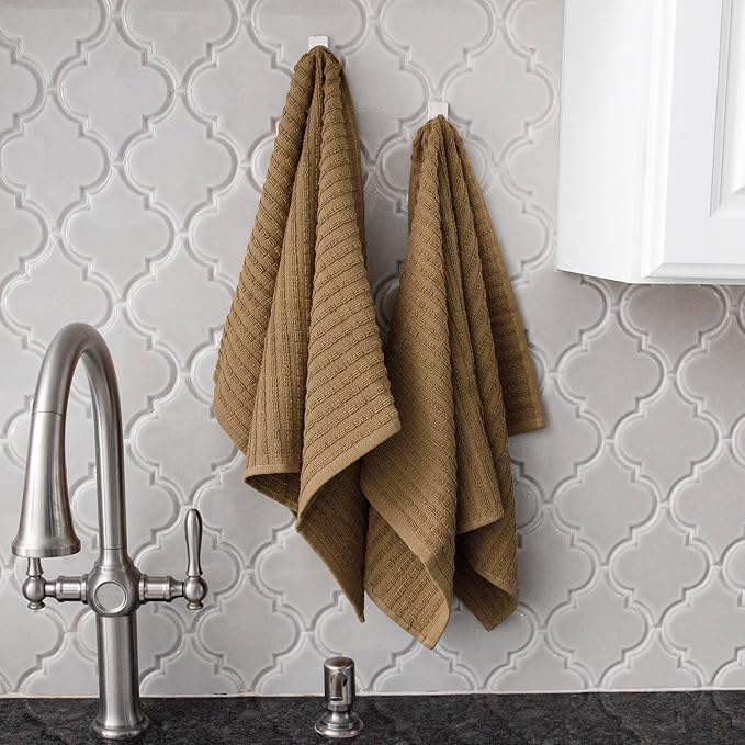 Ritz Royale Collection 100% Combed Terry Cotton, Highly Absorbent, Oversized, Kitchen Towel Set, 28" x 18", 2-Pack, Solid Mocha Brown