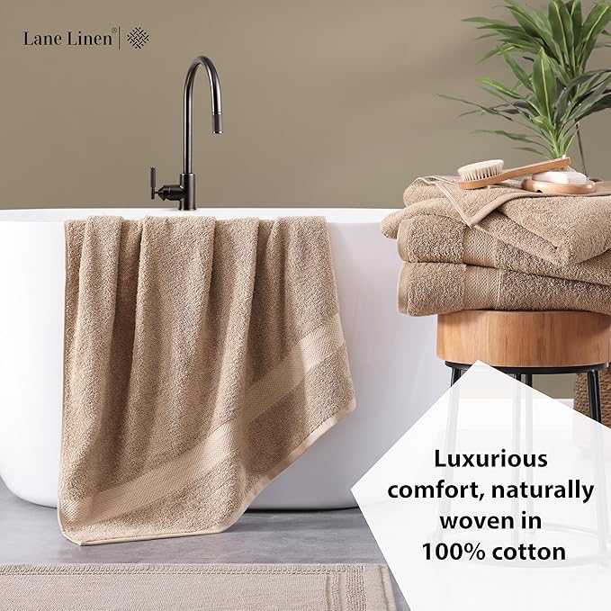 LANE LINEN 100% Natural Cotton Bath Sheets 2 Pack (35"x66") - Ring Spun Extra Large Bath Sheet - Quick Dry, Soft & Absorbent Oversized Shower Towels - Holds Well After Multiple Washes - Taupe