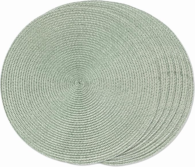 FunWheat Round Braided Placemats Set of 6 Place Mats for Dining Tables Woven Washable Non-Slip Table mats 15 inch(Fog Green, 6pcs)