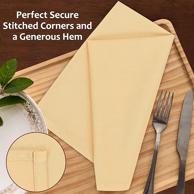 Ruvanti Cloth Napkins Set of 4, 18x18 Inches Napkins Cloth Washable, Soft, Durable, Absorbent, Cotton Blend. Table Dinner Napkins Cloth for Hotel, Lunch, Restaurant, Wedding Parties - Ivory Gold