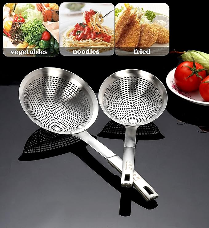 Skimmer Ladle Spoon 304 Stainless Steel Skimmer 14.5 ln for Cooking Frying Skimming Colander/Strainer Stainless Steel Kitchen Tools