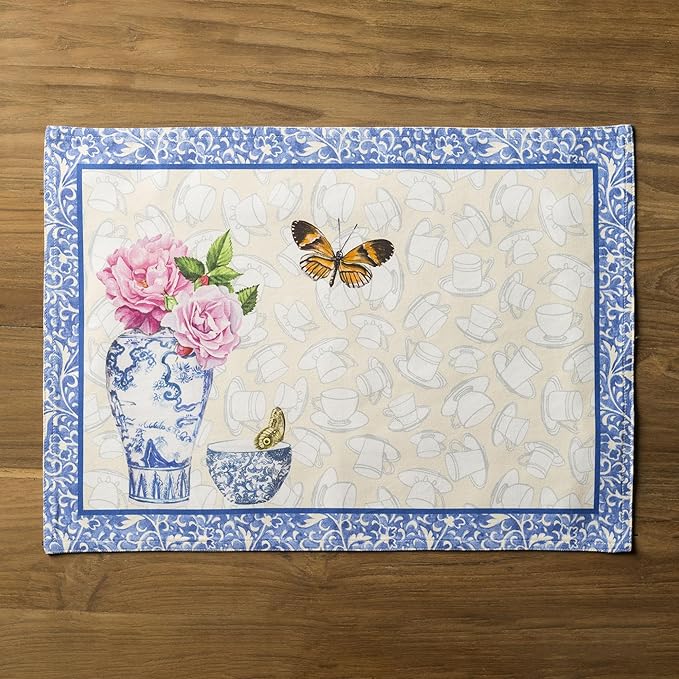 Maison d' Hermine Placemats Set of 4 100% Cotton Washable Cloth Place Mats Reusable Table Mats for Kitchen Dining Party Wedding Gifts for Mothers Day Spring/Summer (Canton, 13" x 19")