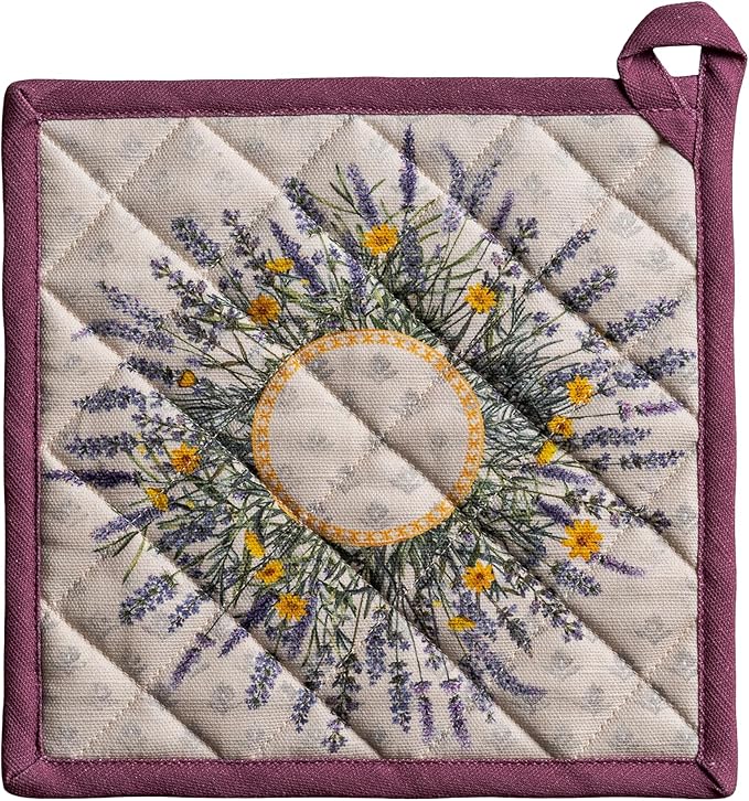 Maison d' Hermine Pot Holders 100% Cotton Heat Resistant Potholders 8" x 8" Hot Pads with Loop BBQ Cooking Baking Gifts for Mothers Day Handling Hot Pans Spring/Summer (Pack of 1, Fanny Lavender)