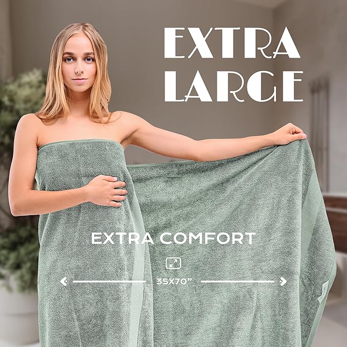 White Classic Luxury Soft Bath Sheet Towels - 650 GSM Cotton Luxury Towels Extra Large 35x70 | Highly Absorbent and Quick Dry | Hotel Quality, Green, 2 Pack