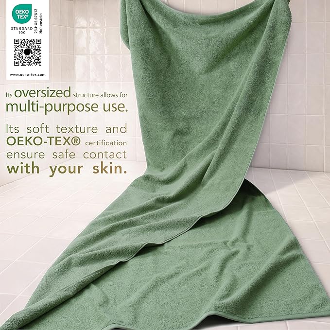 Cotton Paradise 100% Cotton 40x80 Oversized Bath Sheet, Extra Large Turkish Bath Towels for Bathroom, Sage Green Bathsheet