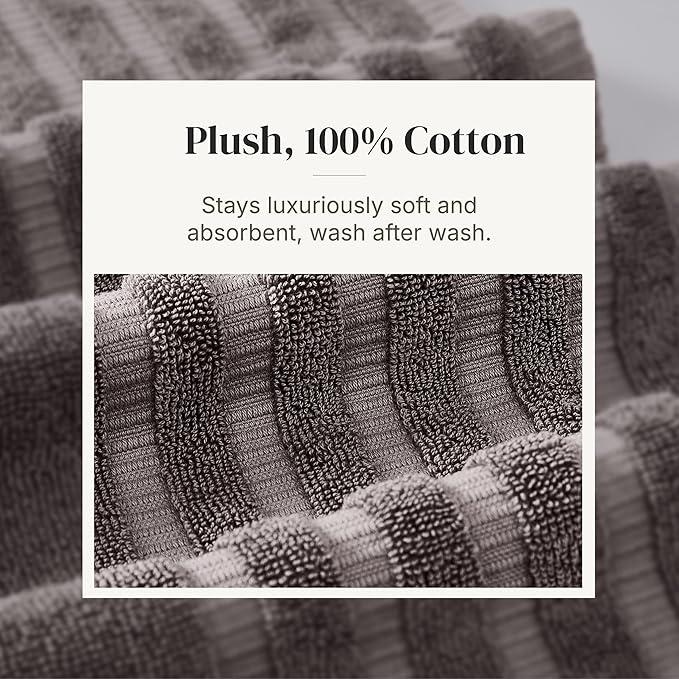 Modern Threads Natural Vine 6-Piece 100% Cotton Towel Set – Yarn Dyed Jacquard – Includes 2 Bath Towels, 2 Hand Towels, 2 Washcloths – Absorbent, Quick Dry, Soft & Durable – Gray