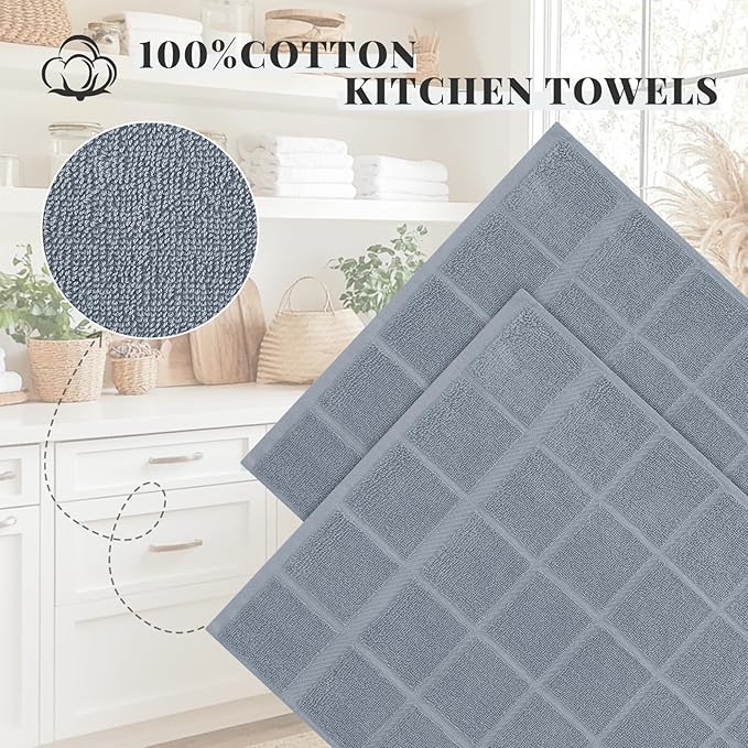 Homaxy Premium Kitchen Towels 18"x28", 6 Pack Large Cotton 380 GSM Dish Towels, Soft and Absorbent Kitchen Hand Towels with Terry Grid Design, Utility Tea Towel Set with Hanging Loop, Grey