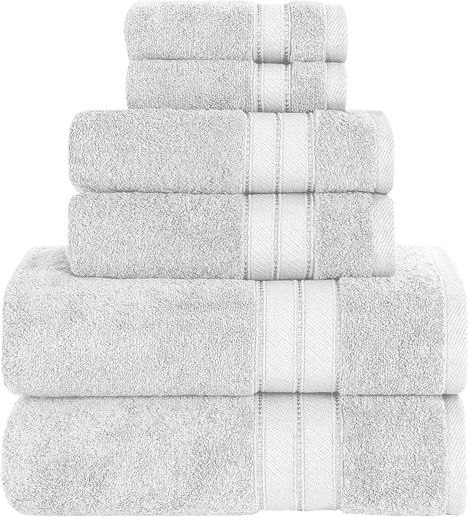 Modern Threads - Spun Loft 6-Piece 100% Combed Cotton Towel Set - Bath Towels, Hand Towels, & Washcloths - Super Absorbent & Quick Dry - 600 GSM - Soft & Plush, Gray