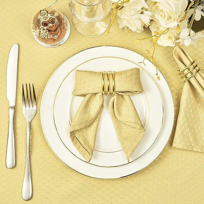 Cloth Napkins Set of 8 – Square 17x17 Inch Jacquard Fabric Polyester Washable Reusable Cloth Napkins for Kitchen Dinner Dining Restaurants Wedding Party Banquet Table (Gold A)