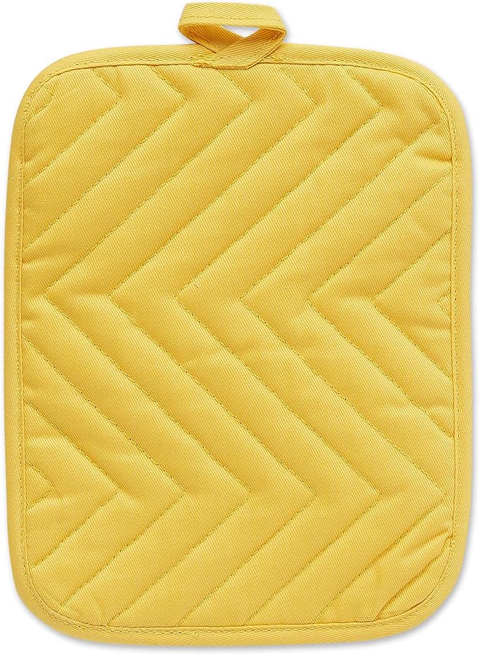 DII Heat Resistant Quilted Cotton Pot Holder Set, Designed with Space to Personalize Allowing a Customized Design, 7x9, Yellow, 3 Count