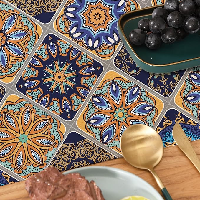 Boho Bohemian Table Runner 36 Inches Long, Vintage Seasonal Blue Table Runners for Party Kitchen Dining Coffee Table Bedroom Dressers Indoor Outdoor, Machine Washable (Bohemian C, 13” x 36”)