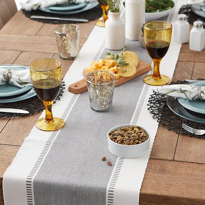 DII Dobby Stripe Woven Table Runner, 13x72 (13x77.5, Fringe Included), Cool Gray