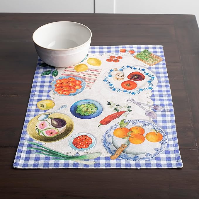 Maison d' Hermine Placemats Set of 4 100% Cotton Washable Cloth Place Mats Reusable Table Mats for Kitchen Dining Party Wedding Gifts for Mothers Day Spring/Summer (Gourmand, 13" x 19")