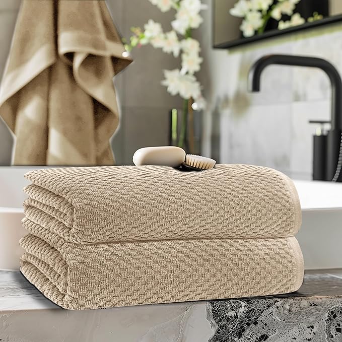 COTTON CRAFT Waffle Bath Sheets - Set of 2 Luxury Euro Spa Waffle Weave Bath Sheet Towels - 100% Ringspun Cotton Bath Sheet - Absorbent Quick Dry Bath Towel Sheet - Oversized 35 inch x 70 inch - Linen