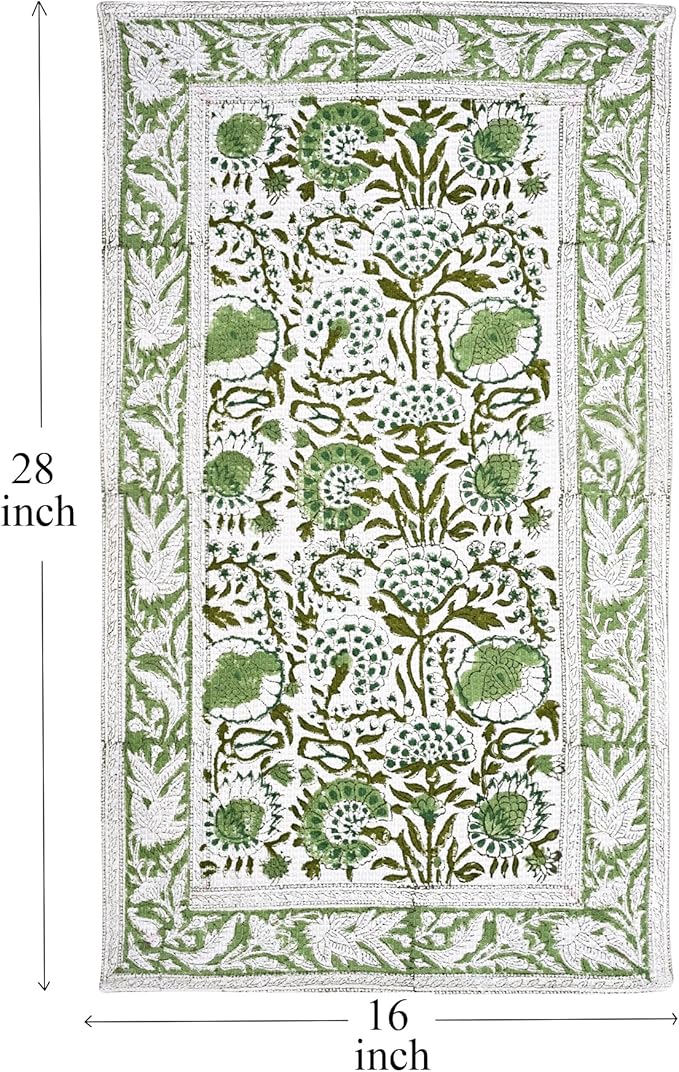 CPC Agate Green Hand Block Print Waffle Kitchen Towel Set of 3-16 x 28 Inch Ultra Absorbent Quick Dry Cotton Dish Towels Lightweight Reusable Sustainable Tea Towels for Cleaning and Drying