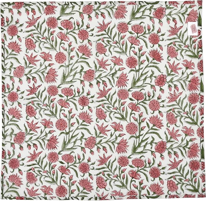 CPC Red Garnet Indian Block Print Cotton Cloth Napkins Set of 4, 18x18 Reusable Everyday Napkins, Soft, Absorbent, Floral Dinner Napkin, Holiday, Party Gift, Spring,Mother's Day