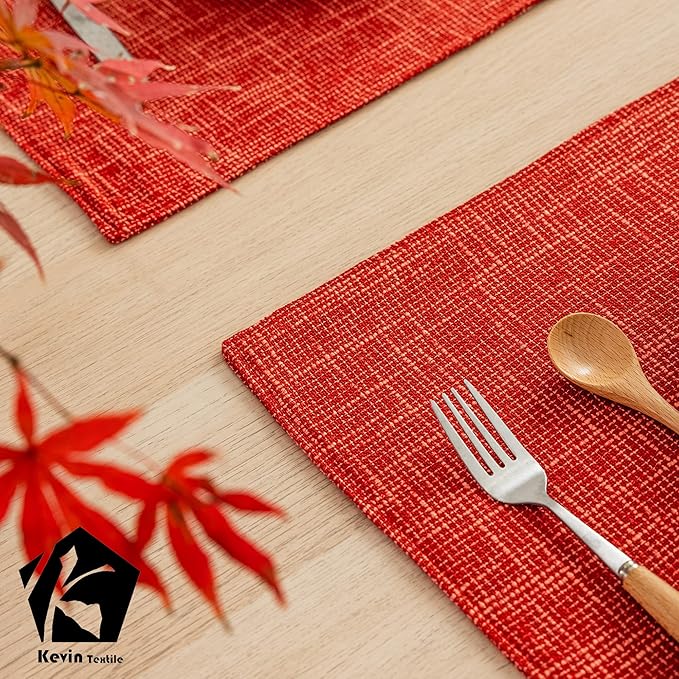 Kevin Textile Fall Table Mats Set of 4 Heat Resistant Washable Placemats for Seasonal Autumn Parties Buffet Dinner, 13 x 19 inches, Burnt Brick