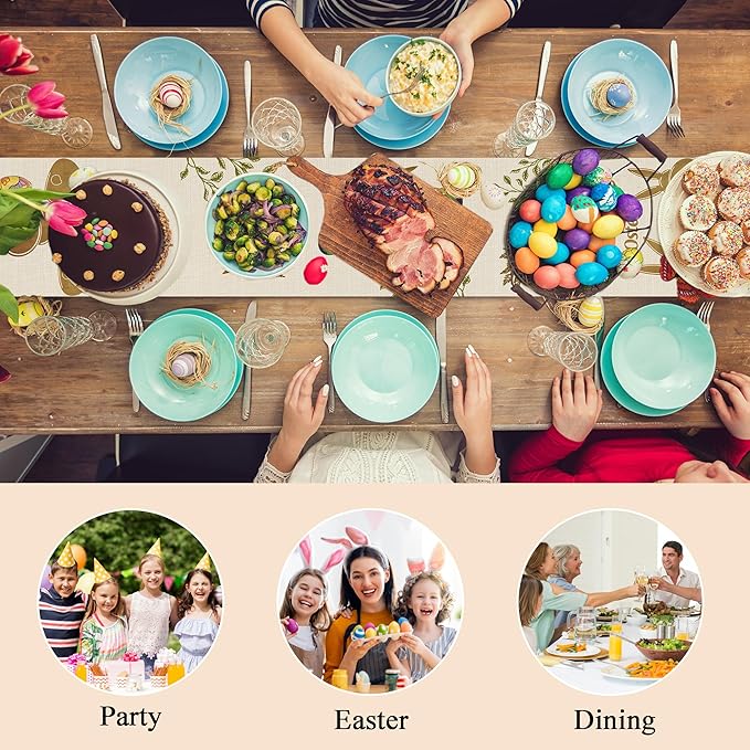 QINJIEJIE Table Runner for Table Happy Easter Carrots Rabbit Bunny Runner Seasonal Spring Kitchen Dining Table Decoration for Home Party Decor Easter Table Runner 72 Inch