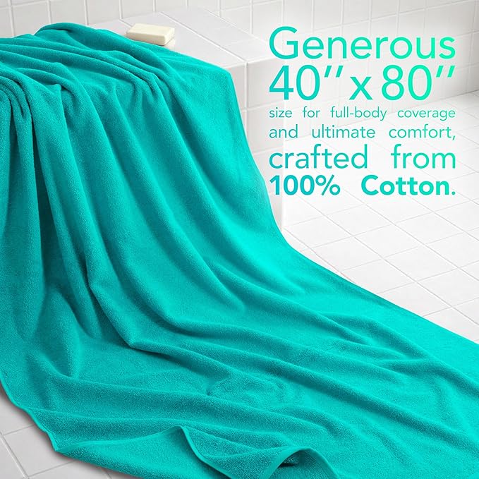 American Soft Linen 100% Cotton 600 GSM Turkish 40x80 Oversized Bath Towel Sheet, Extra Large Adult Towels for Bathroom, Turquoise Bath Sheet