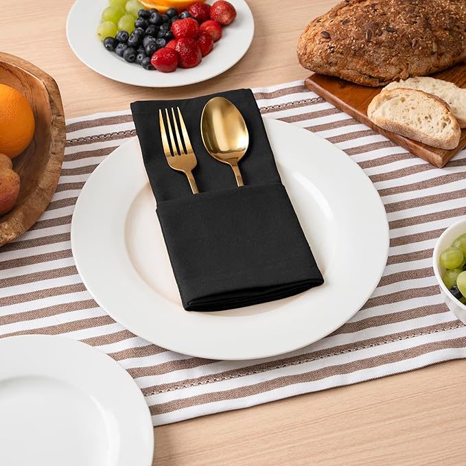 Blue Needles Solid Cloth Napkins Set of 6 Black 100% Cotton Dinner Napkins 18x18 inches - Soft, Reusable, Absorbent & Washable Linen, Ideal for Spring Summer Easter Events Parties & Everyday Use