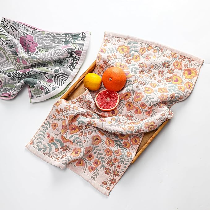 Kitchen Tea Towels 15" x 30",Quick Dry100% Organic Cotton for Kitchen Drying Linework,Ultra Absorbent Decorative Boho Floral Large Tea Towels with Hanging Loop