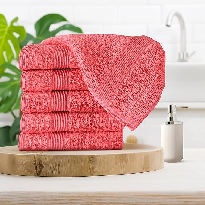 Belizzi Home Ultra Soft 6-Piece Hand Towel Set 16x28-100% Ringspun Cotton - Durable & Highly Absorbent Hand Towels - Ideal for use in Bathroom, Kitchen, Gym, Spa & General Cleaning - Coral Orange