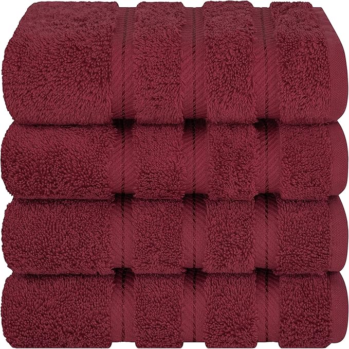 American Soft Linen Luxury Hand Towels for Bathroom, 600 GSM Heawy Weight 16x28 Size 100% Cotton Turkish 4 Piece Hand Face Towel Set, Bordeaux Red Hand Towels