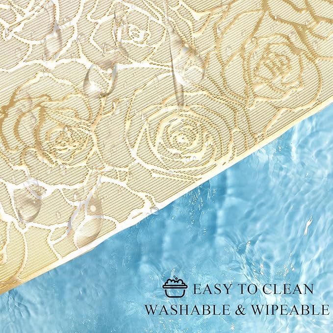 Gold Placemats Set of 6 Rectangle Pressed Vinyl Metallic Flower Place Mats Hollow-Out Rose Heat Resistant Waterproof Oil-Proof Table Mats Decorative for Kitchen Table Holiday Wedding Party Decor