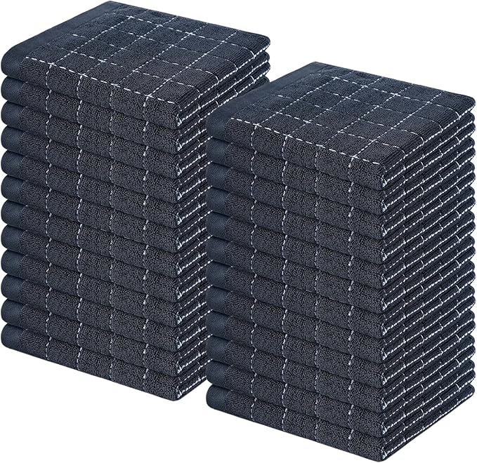 Homaxy 100% Cotton Terry Kitchen Dish Cloths, Ultra Soft and Absorbent Dish Towels for Kitchen, Suitable for Drying and Washing Dishes, 24 Pack, 12 x 12 Inches, Dark Grey
