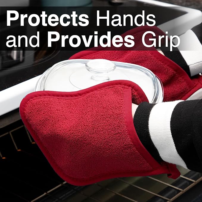 RITZ Terry Pocket Mitt & Hot Pad: Unparalleled Heat Resistant, Durable 100% Cotton – Ergonomically Designed for Optimal Grip – Easy-Care Machine Washable – 4-Pack, Paprika Red