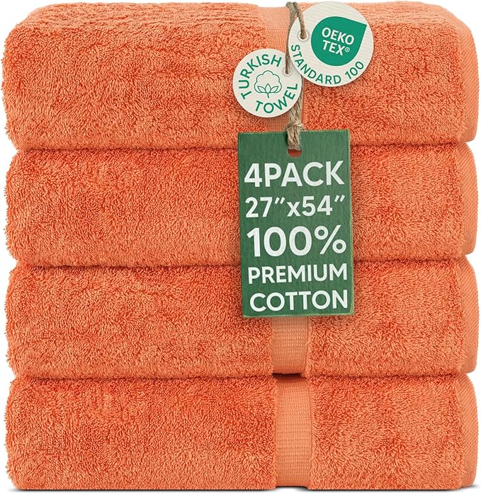 Chakir Turkish Linens | Hotel & Spa Quality 100% Cotton Premium Turkish Towels | Soft & Absorbent (4-Piece Bath Towels, Coral)
