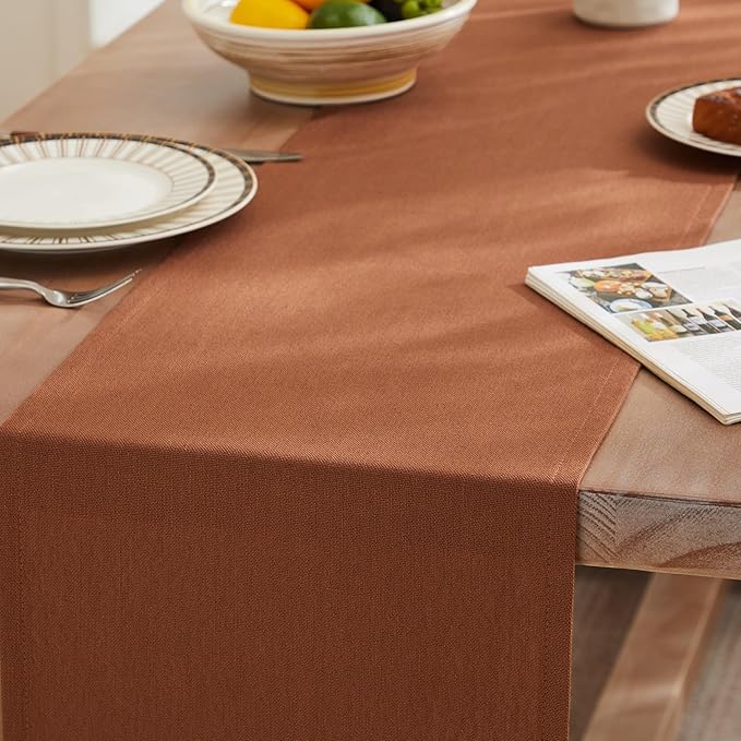 ZeeMart Rustic Cotton Linen Table Runner, 13x60 Inches Terracota, Farmhouse Style Rust Table Runners 60 Inches Long, Washable Kitchen Dining Table Decoration for Home Party Decor