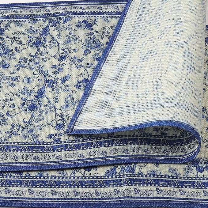comfoyar Floral Branches Blue Placemats Set of 4, 12x18Inch Non-Slip Vintage Flower Place Mats, Rustic Country Style, Washable Absorbent Table Mats for Framhouse Kitchen Dining Party Table Decoration
