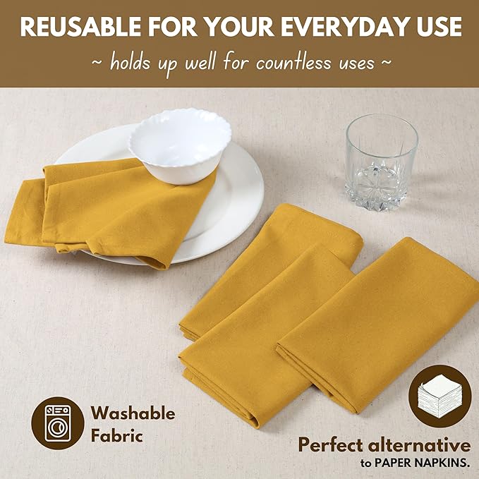 Native Fab Cloth Napkins Set of 4, 17x17 inches, 100% Cotton, Washable, Reusable Fabric Linen, Table Decor Napkins for Dinner, Events, Parties, Wedding - Mustard Yellow