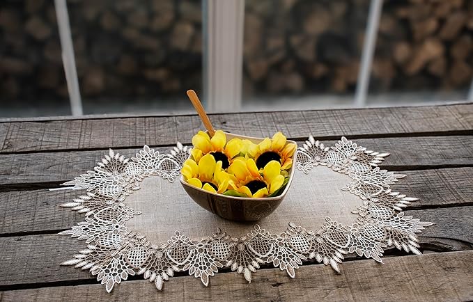 LINENS ART AND THINGS Lace Placemats Neutral Earth Tones Dresser Scarf Coffee Table Runner End Table Doily Brown Beige Set of 2 (13Wx20L)