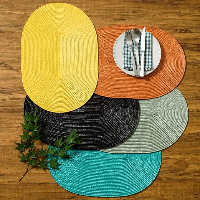 AHHFSMEI Placemats Set of 8 for Dining Table Washable Woven Non-Slip 18x12 inches Placemat Heat-Resistant Durable Table Mats for Dining Table Easy to Clean (White, 8)
