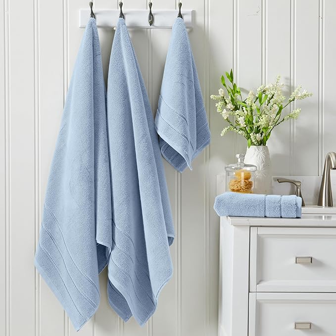 Springtree Home Luxury Turkish Cotton Bath Towels Set | 100% Turkish Cotton | Premium Bath Towels | Ultra Soft Thick Plush & Highly Absorbent | Luxury Hotel & Spa Bathroom Towels | Blue Fog