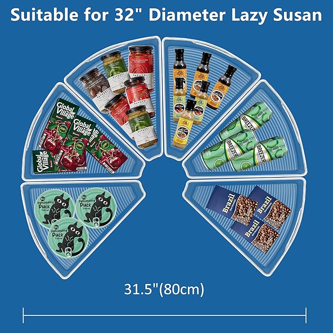 JOWBOOW Lazy Susan Organizer Bins for 32"-33" Diameter Corner Cabinet Lazy Susan, 6 Pack, Clear Plastic Cabinet and Pantry Storage Bin, 1/8 Wedge-Food Safe, BPA Free