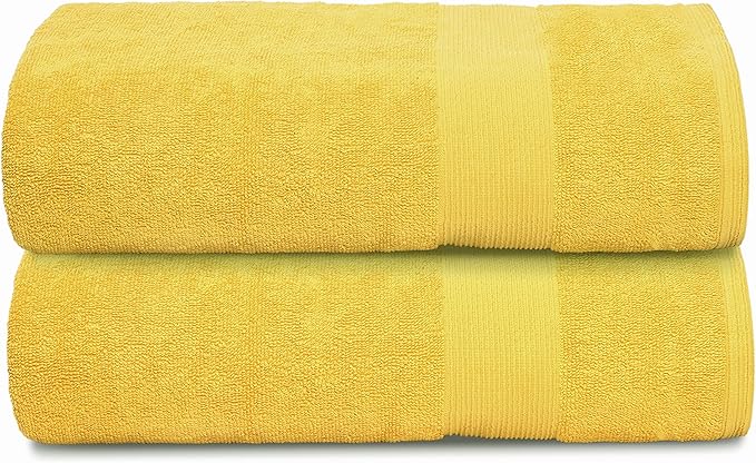 Belizzi Home Premium Cotton Oversized 2 Pack Bath Sheet 35x70-100% Pure Cotton - Ideal for Everyday use - Ultra Soft & Highly Absorbent - Machine Washable - Yellow