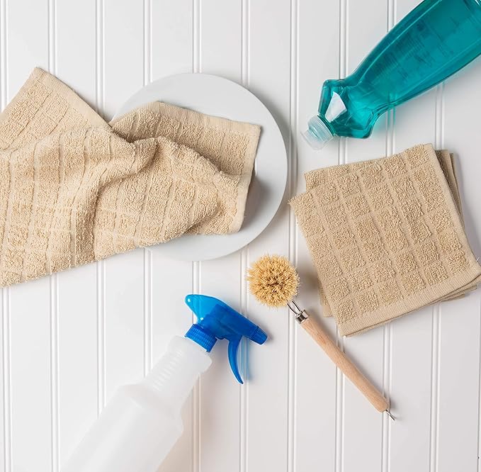 DII Basic Terry Collection Solid Windowpane Dishcloth Set, 12x12, Pebble, 6 Piece