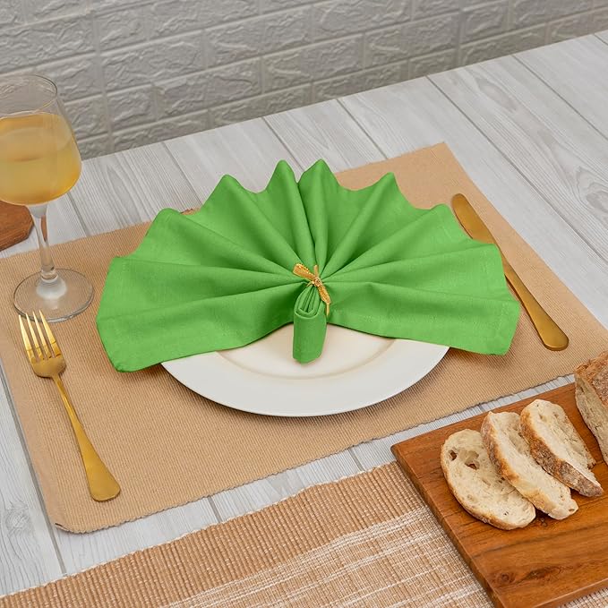 Blue Needles Solid Cloth Napkins Set of 12 Apple Green 100% Cotton Dinner Napkins 18x18 inches, Spring Summer Easter - Soft, Reusable, Absorbent & Washable Linen, Ideal for Parties & Everyday Use