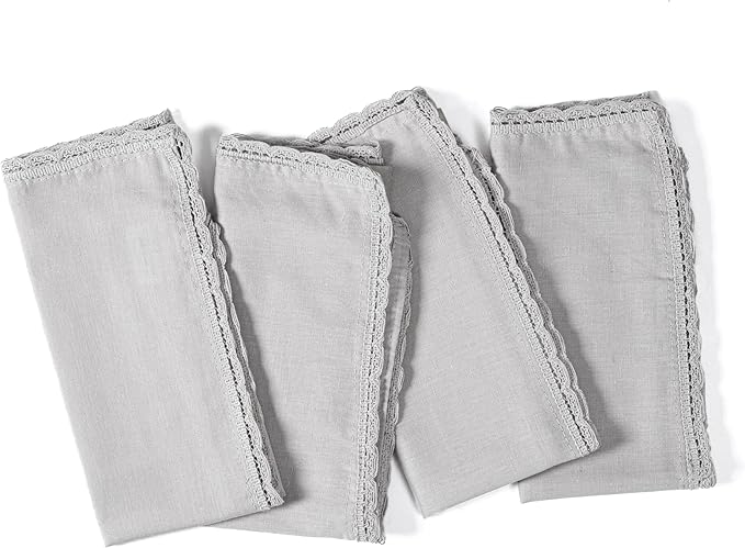 Ramanta Home Linen Flax Cloth Napkins Set of 24 Grey, 18x18 Inch | Easter Premium Cotton Linen Flax Lace Soft & Durable | Washable Ideal for Spring Basket Décor, Wedding, Party, Kitchen, Everyday Use