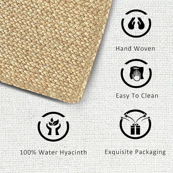 Woven Placemats One Table Runner 36 Inches Long Rattan Placemat Rectangle Runners Natural Wicker Heavy Braided Straw Place Mats Braided Outdoor Placemats for Patio Table, 35.83 X 12.99inch