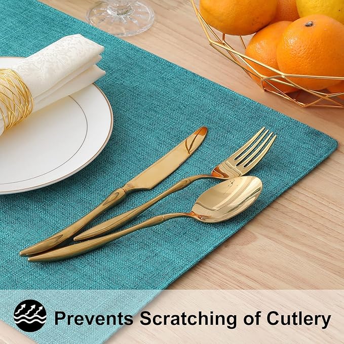 homing Cotton Linen Placemats Set of 4, Cloth Washable Farmhouse Dining Table Mats for Indoors & Outdoors, Easy to Clean, Teal, 13 x 19 Inch