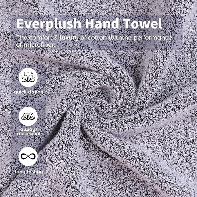 Everplush 4-Piece Premium Hand Towel Sets: Super-Soft, Highly Absorbent & Quick Drying Bathroom Towels – Versatile for Hotel, Bathroom, Shower, Spa, 16x30 Inches(Grey, 16" x 30")