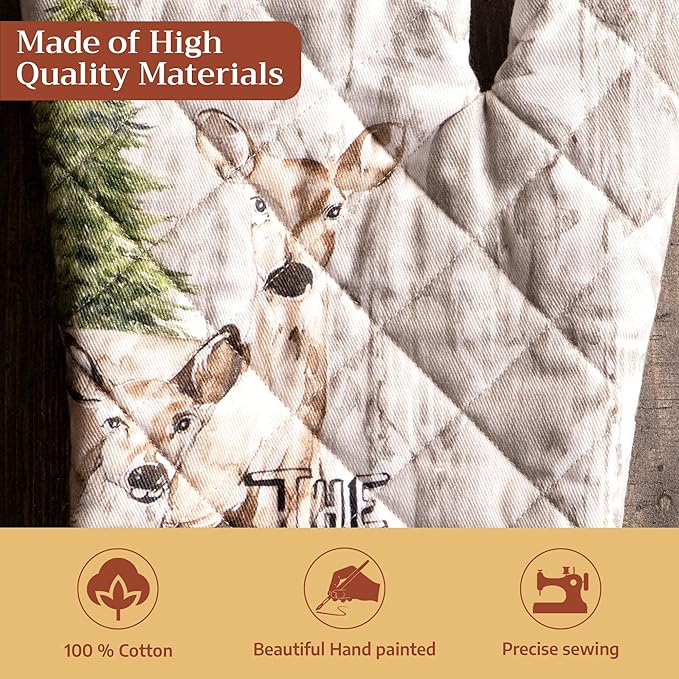 Maison d' Hermine Oven Gloves 100% Cotton Oven Mitt 7" x 13" with Loop Heat Resistant BBQ Cooking Gloves for Thanksgiving Christmas Decorations Baking Handling Hot Pans (Pack of 1, Mountain Life)