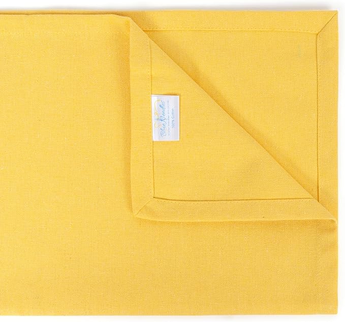 Blue Needles Solid Cloth Napkins Set of 12 Lemon Yellow 100% Cotton Dinner Napkins 18x18 inches - Spring Summer Easter - Soft, Reusable, Absorbent & Washable Linen, Ideal for Parties & Everyday Use
