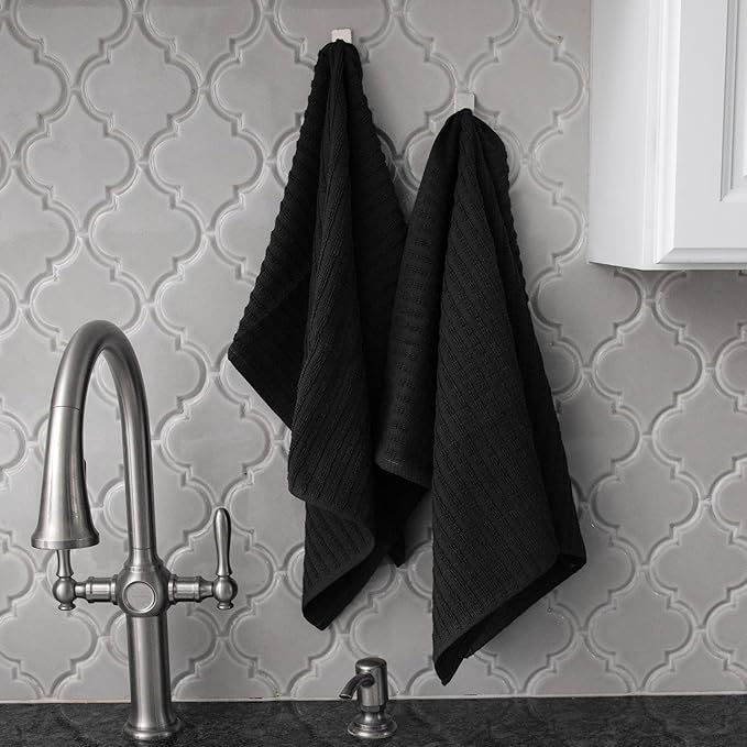 Ritz Royale Collection 100% Combed Terry Cotton, Highly Absorbent, Oversized, Kitchen Towel Set, 28" x 18", 2-Pack, Solid Black